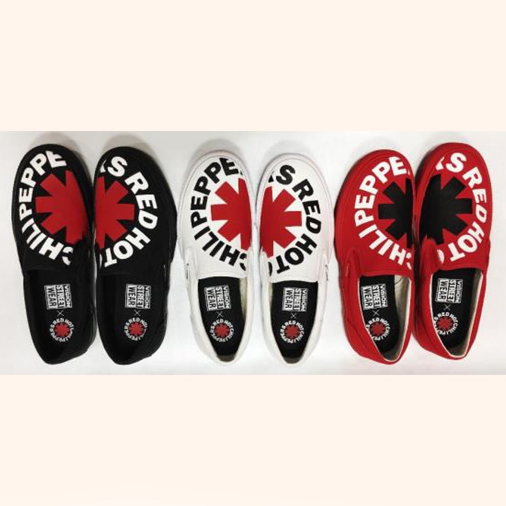 RED HOT CHILI PEPPERS レッドホットチリペッパーズ (来日 35周年 ) - CANVAS SLIP - ON RHCP White / VISION STREET WEAR(ブランド) / スニーカー / レディース - PGS
