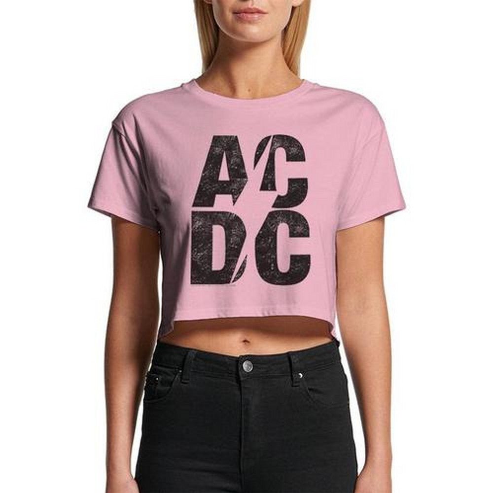 AC/DC エーシーディーシー (Back in Black 45周年 ) - STACKED LOGO / CROP TOP / Tシャツ / レディース - PGS