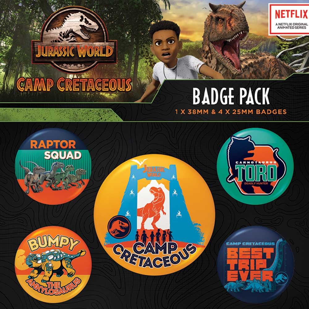 JURASSIC WORLD ジュラシックワールド (公開 10周年 ) - Camp Cretaceous / 5個セット / バッジ - PGS