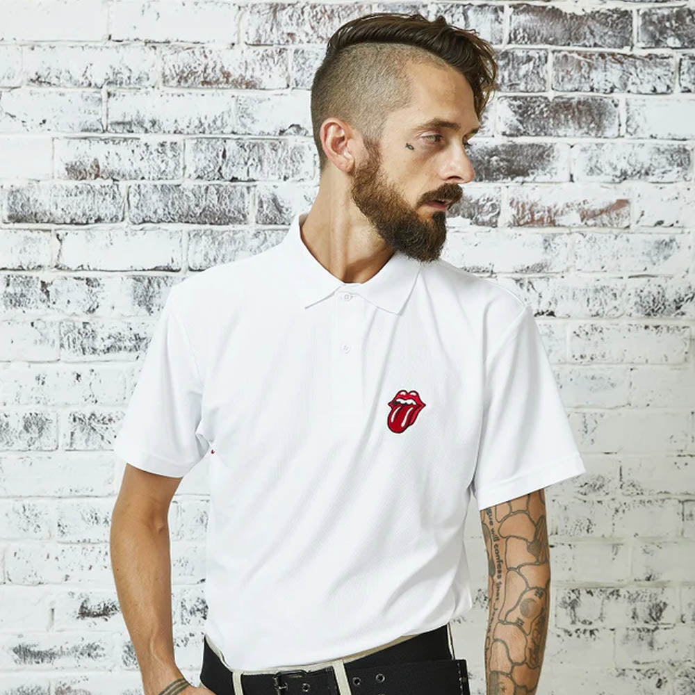 ROLLING STONES (35th Anniversary of the Rolling Stones' Japan Tour) - Rolling Stones Logo / White / Men's Polo Shirt