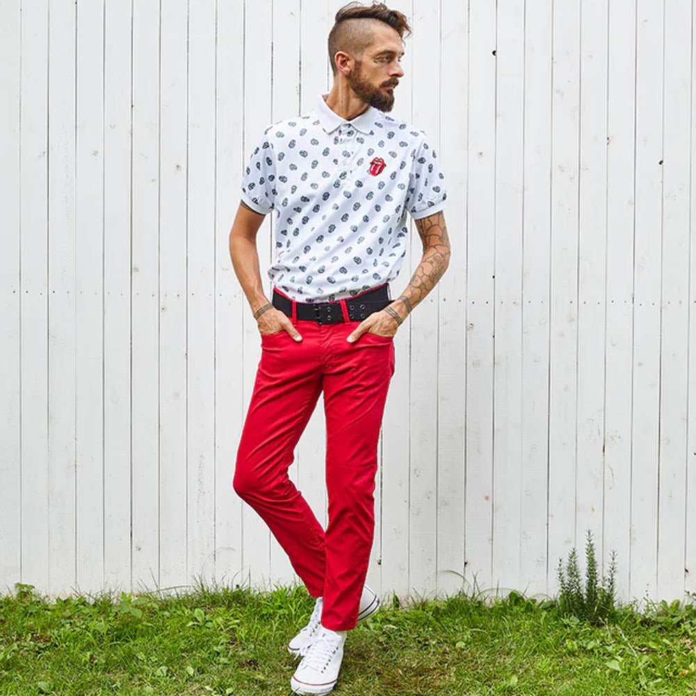 ROLLING STONES ローリングストーンズ (来日 35周年 記念 ) - RS LICKS Pattern / White / ポロシャツ / メンズ - PGS