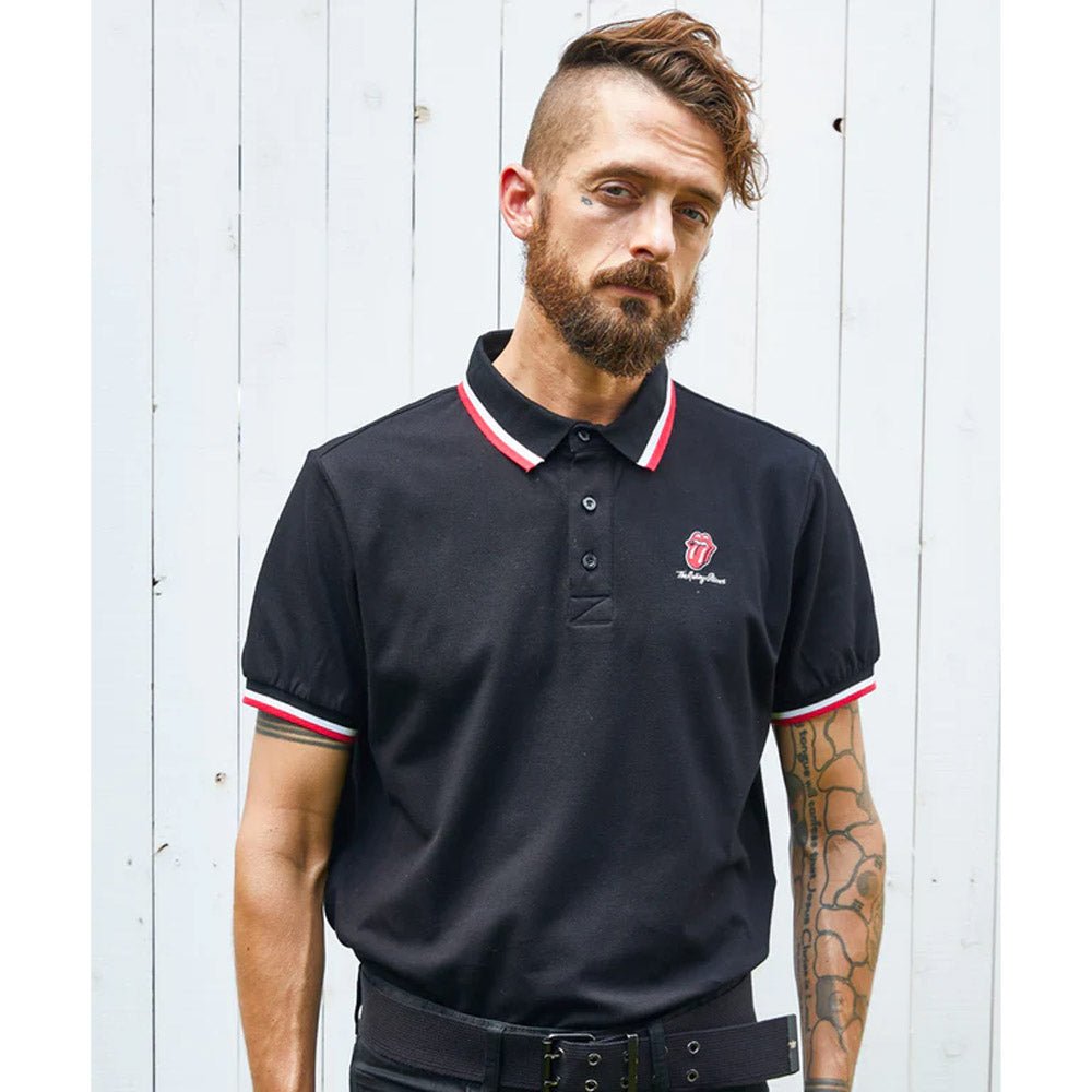 ROLLING STONES ローリングストーンズ (来日 35周年 記念 ) - ロゴライン / Black / ポロシャツ / メンズ - PGS