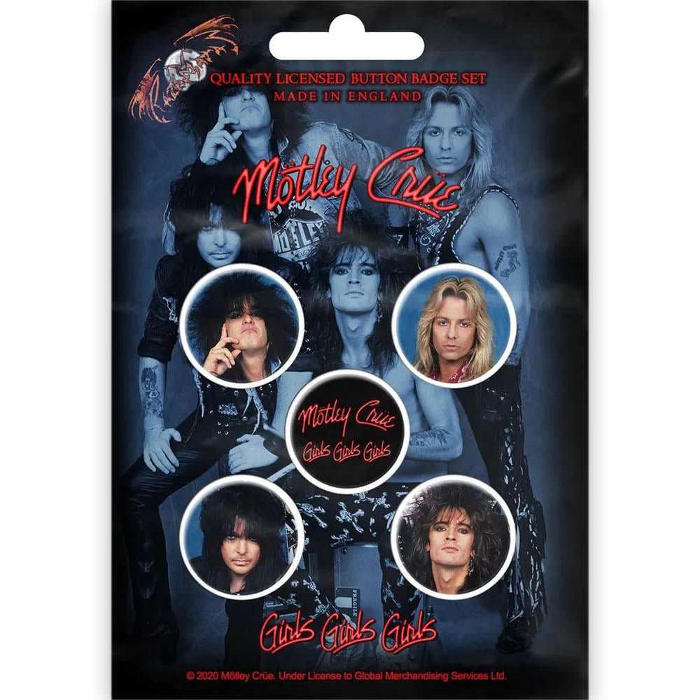 MOTLEY CRUE モトリークルー (来日 40周年 ) - GIRLS, GIRLS, GIRLS / 5個セット / バッジ - PGS