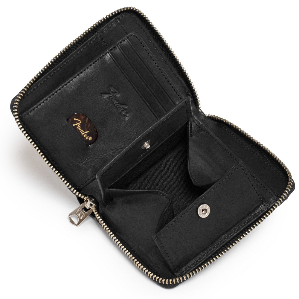 FENDER フェンダー - 二つ折り札入れ ラウンドファスナー / Black / ギターピック&ウォレットコード付き / 財布