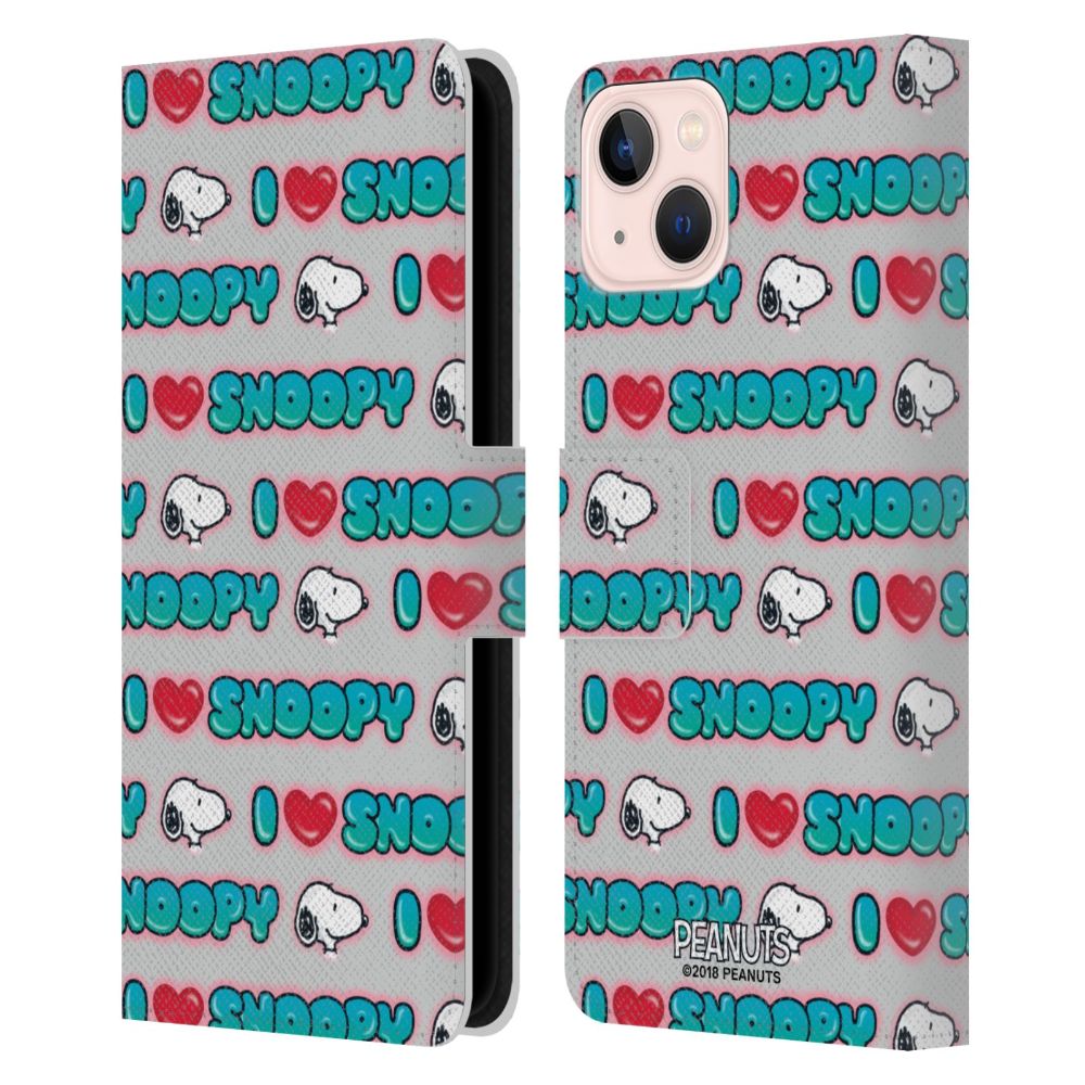 PEANUTS スヌーピー (コミック誕生 75周年 ) - I Love Pattern レザー手帳型 / Apple iPhoneケース - PGS
