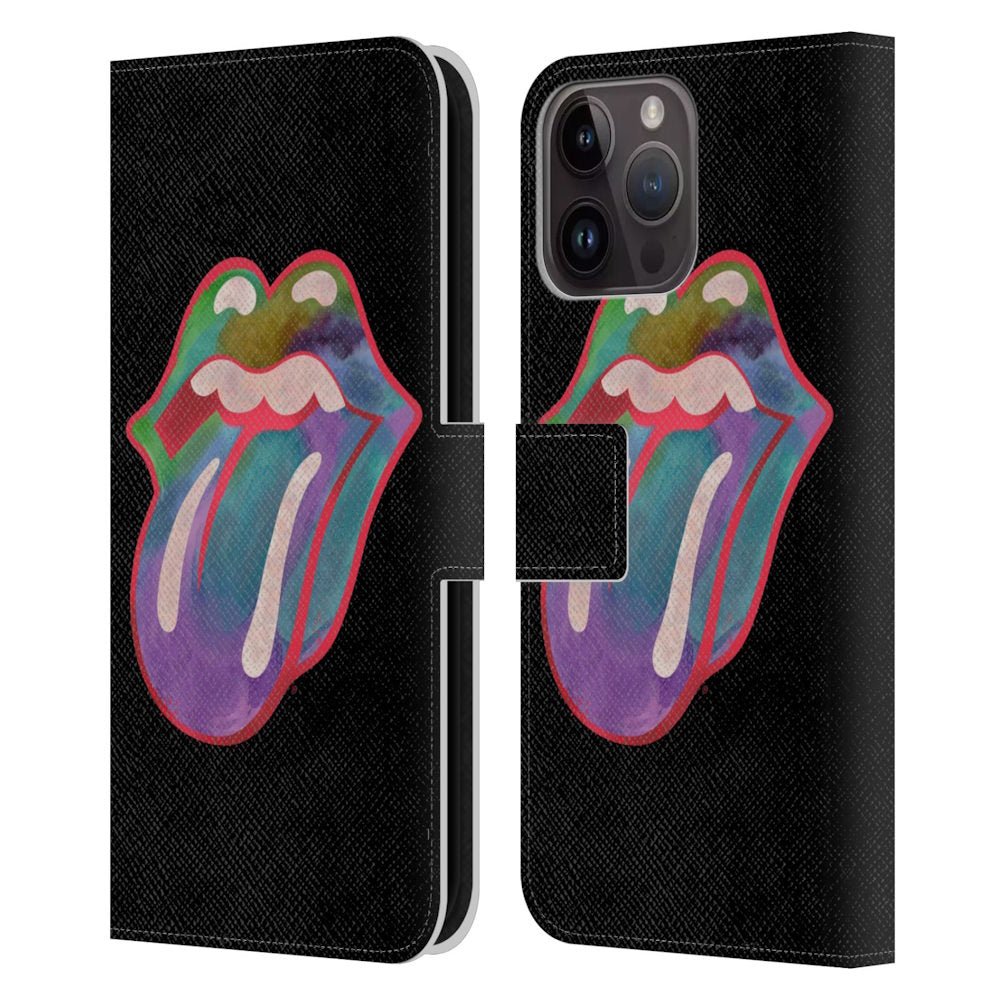 ROLLING STONES ローリングストーンズ (来日 35周年 記念 ) - Watercolour Tongue レザー手帳型 / Apple iPhoneケース - PGS