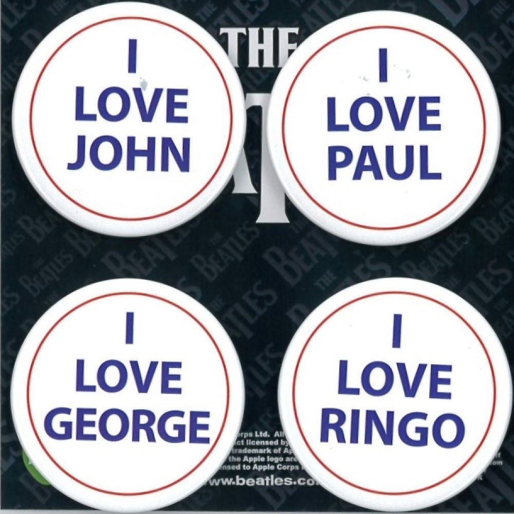 THE BEATLES ビートルズ (結成 65周年 ) - I Love / 4個セット / バッジ - PGS