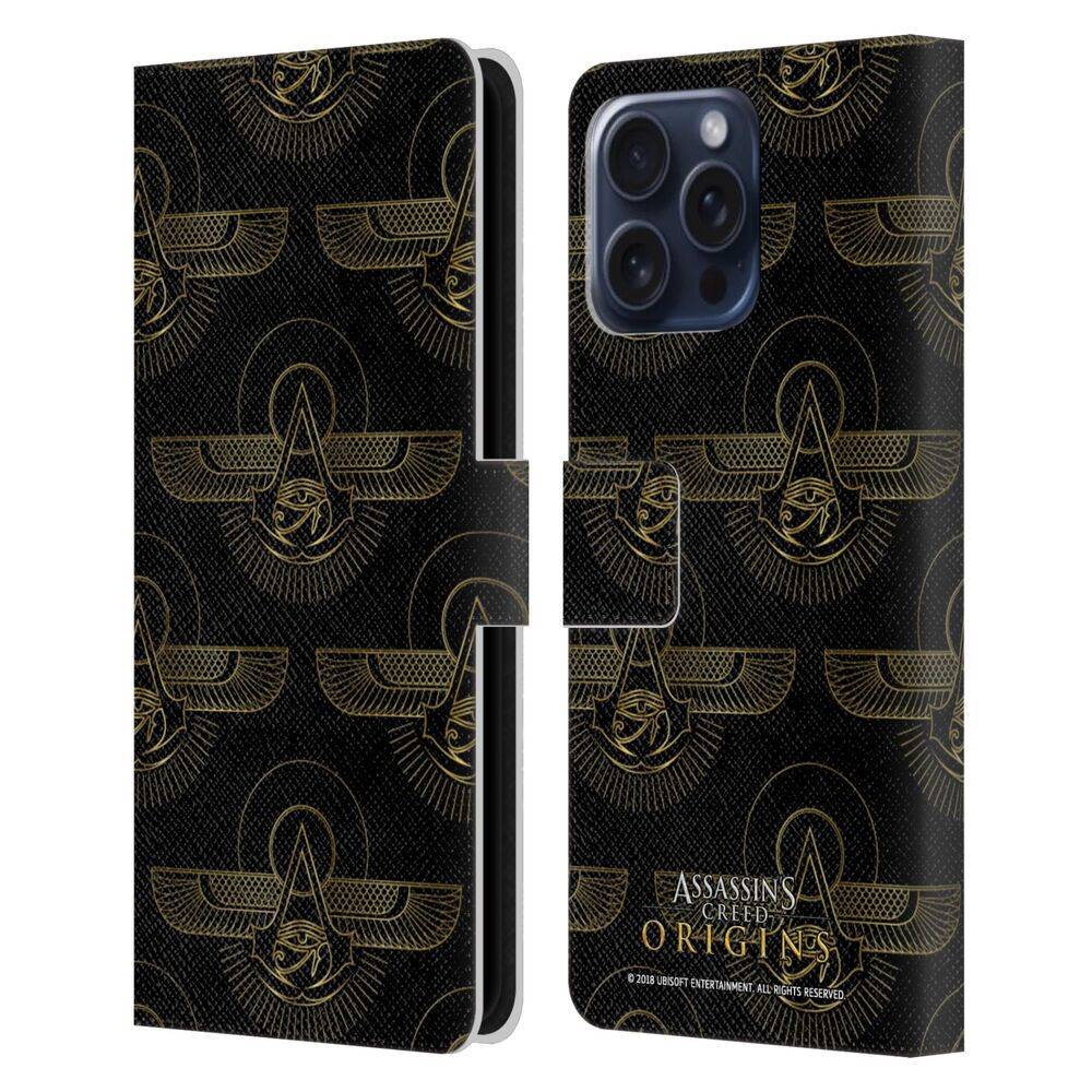 ASSASSINS CREED アサシンクリード - Origins Patterns / Black Crest レザー手帳型 / Apple iPhoneケース - PGS