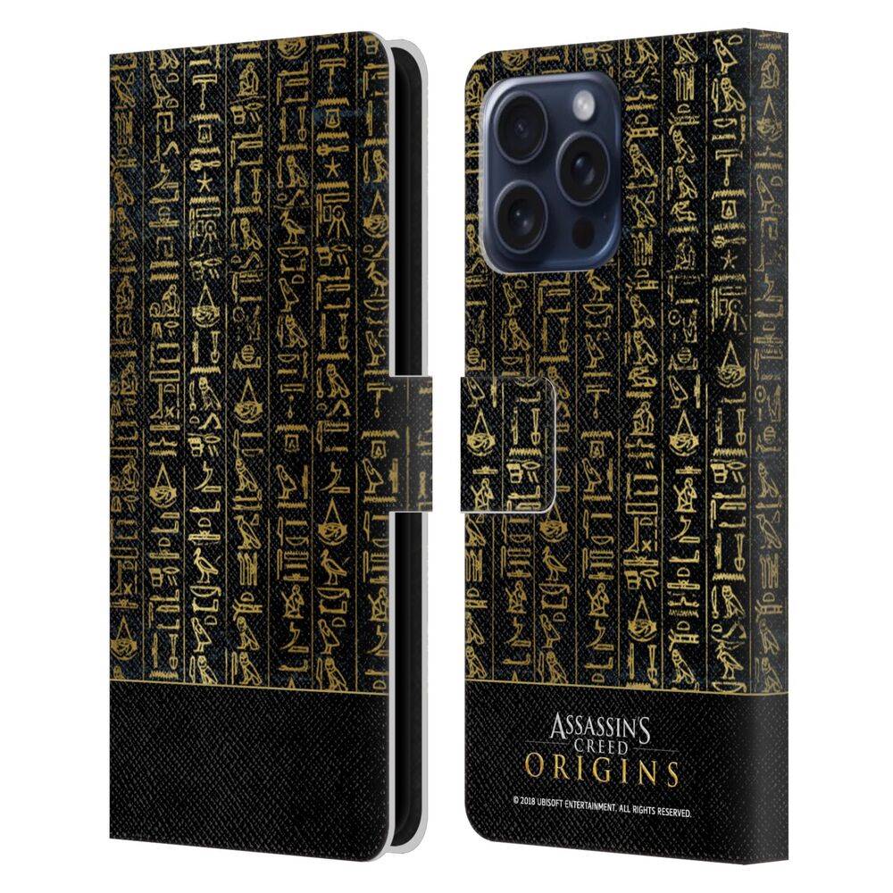 ASSASSINS CREED アサシンクリード - Origins Patterns / Black Hieroglyphics レザー手帳型 / Apple iPhoneケース - PGS
