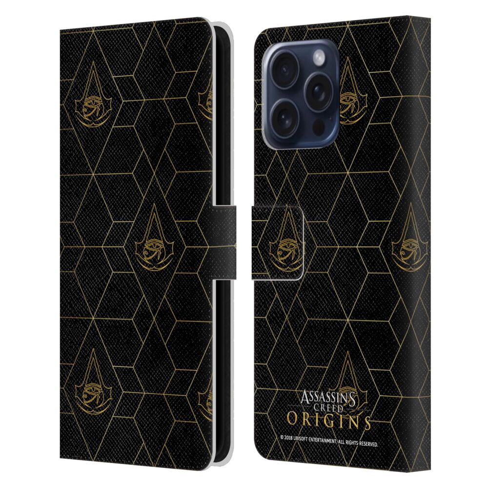 ASSASSINS CREED アサシンクリード - Origins Patterns / Black Crest 2 レザー手帳型 / Apple iPhoneケース - PGS