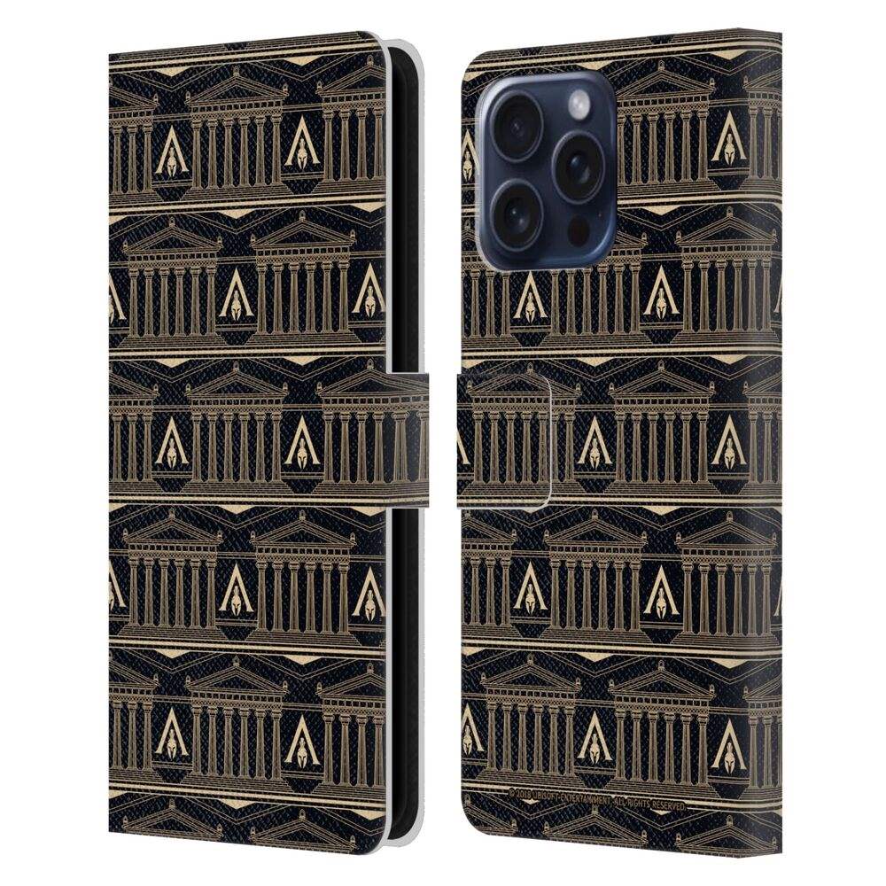 ASSASSINS CREED アサシンクリード - Odyssey Patterns / Black And Gold Column レザー手帳型 / Apple iPhoneケース - PGS