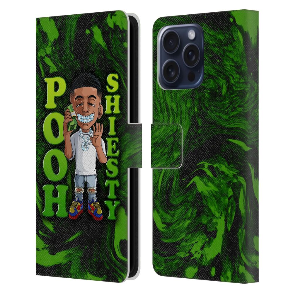 POOH SHIESTY プーシースティ - Graphics / Green レザー手帳型 / Apple iPhoneケース - PGS
