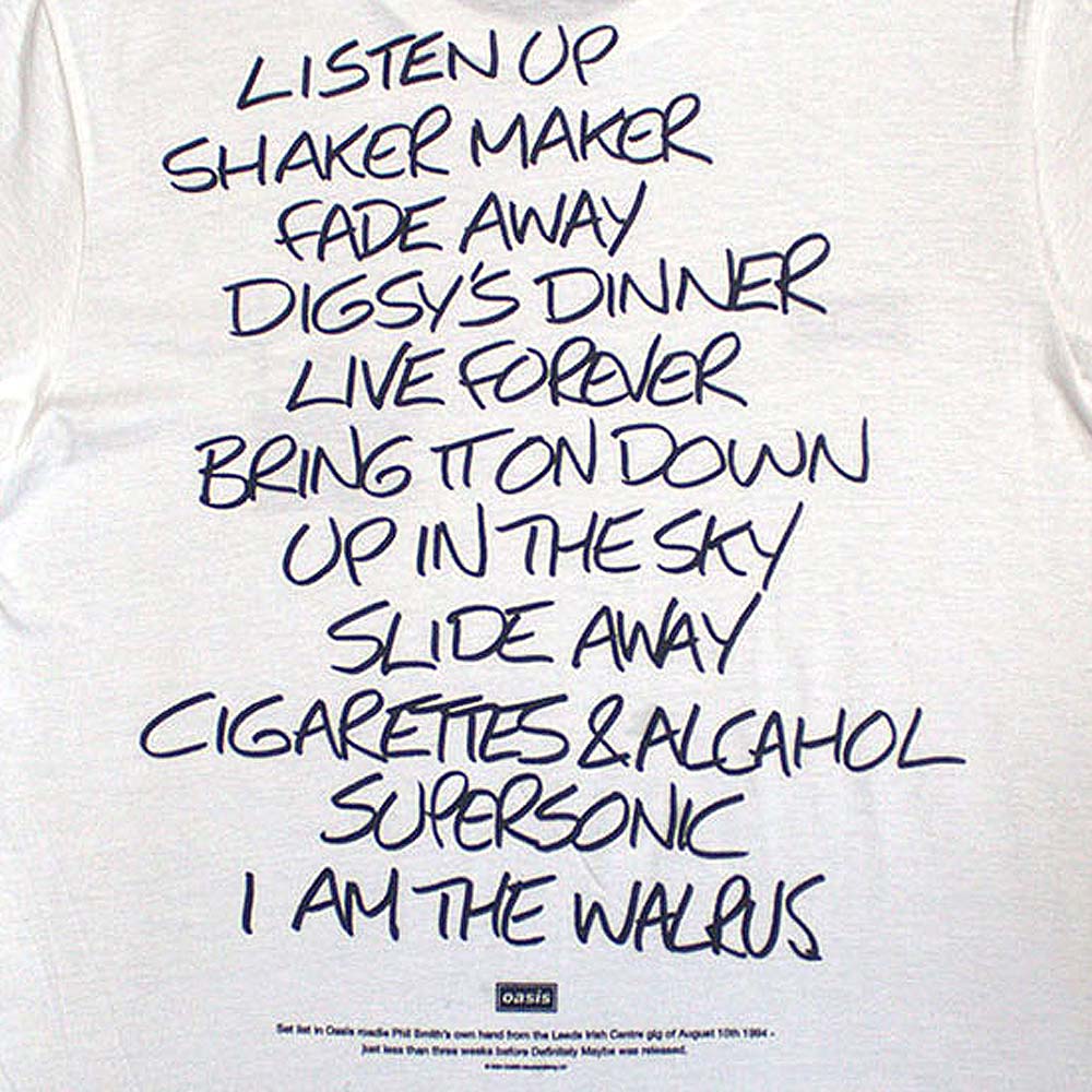 OASIS - Definitely Maybe AAA Setlist / Back Print / T-Shirt / Men's