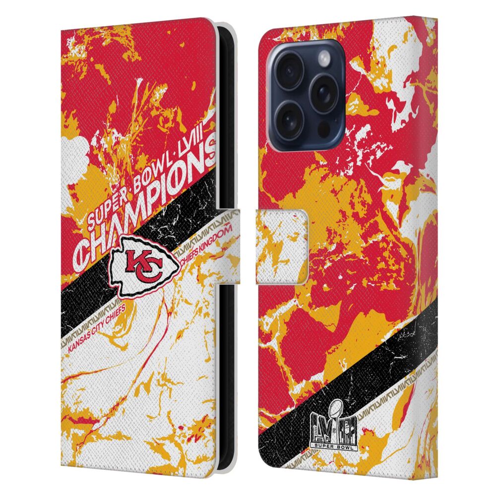 NFL ナショナルフットボールリーグ - 2024 Super Bowl LVIII Champions / Kansas City Chiefs Marble レザー手帳型 / Apple iPhoneケース - PGS