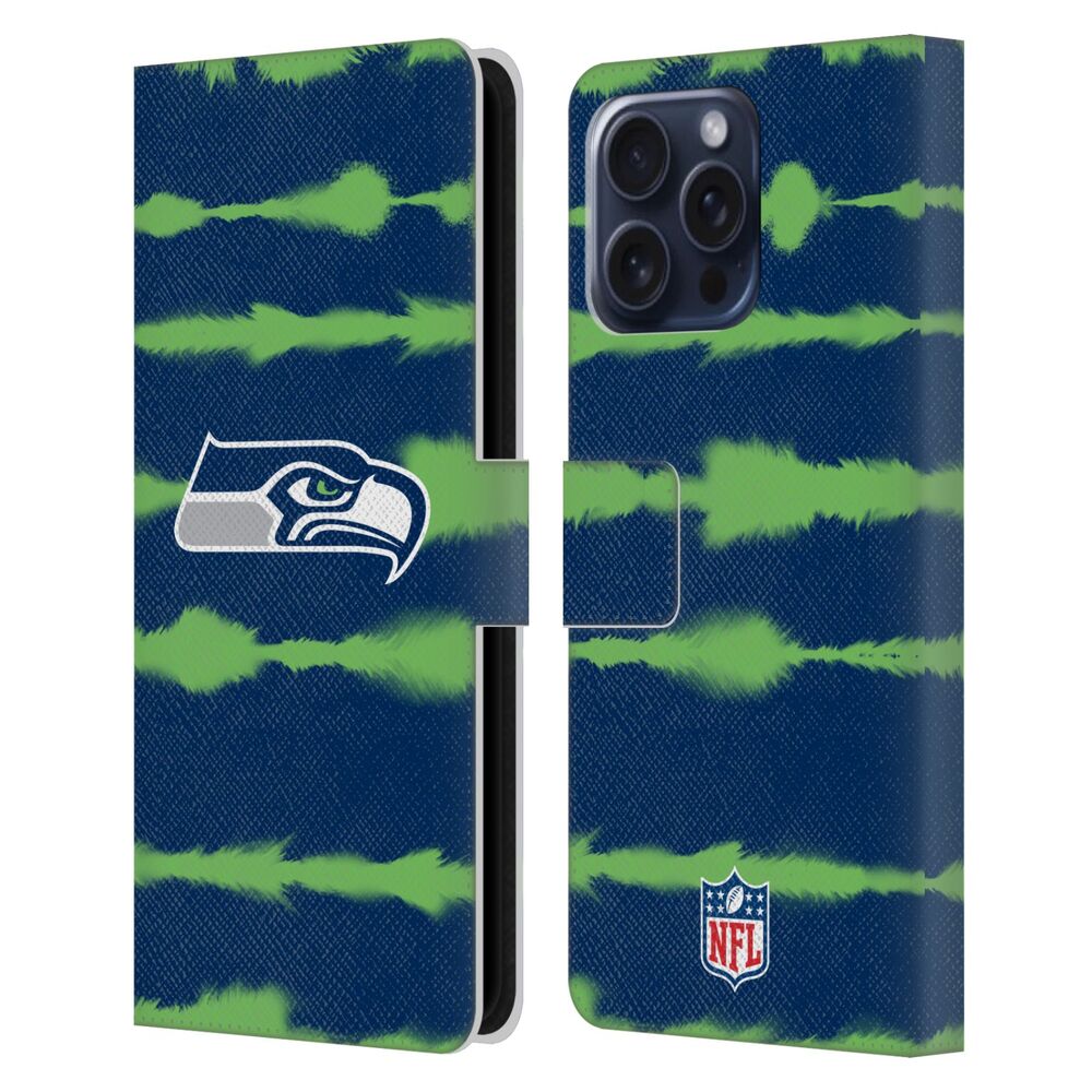 SEATTLE SEAHAWKS(NFL) シアトルシーホークス シアトルシーホークス - Watercolour Stripe Print レザー手帳型 / Apple iPhoneケース - PGS