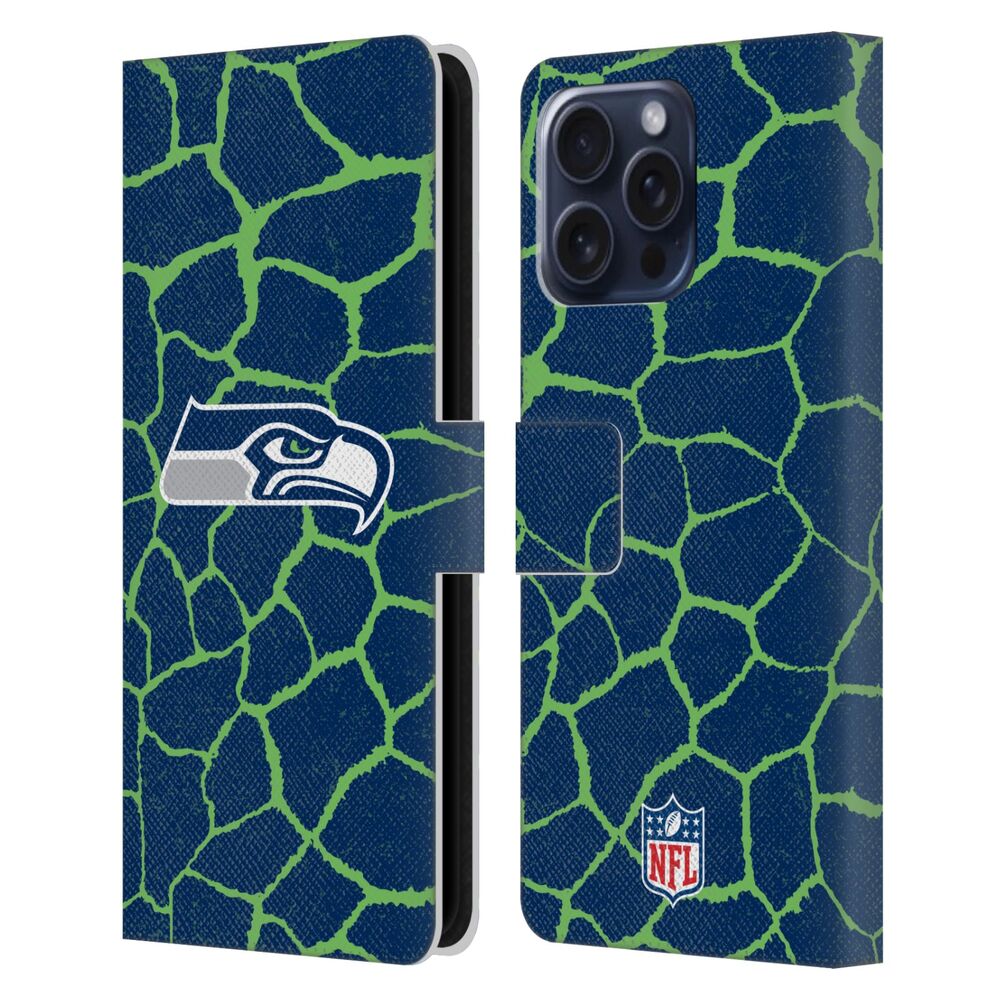SEATTLE SEAHAWKS(NFL) シアトルシーホークス シアトルシーホークス - Giraffe Animal Print レザー手帳型 / Apple iPhoneケース - PGS