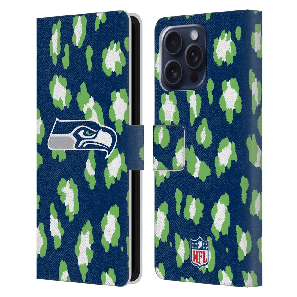 SEATTLE SEAHAWKS(NFL) シアトルシーホークス シアトルシーホークス - Leopard Animal Print レザー手帳型 / Apple iPhoneケース - PGS