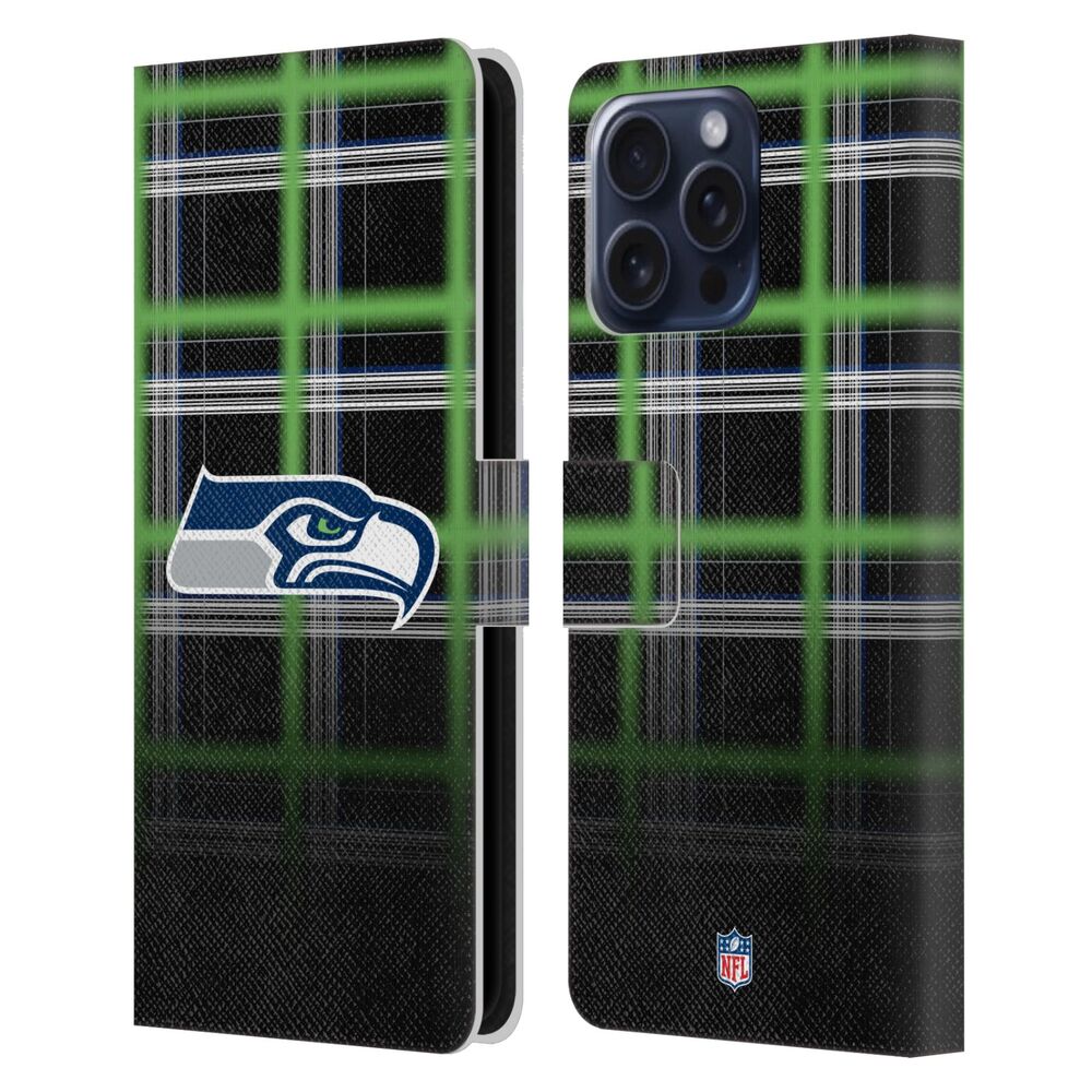SEATTLE SEAHAWKS(NFL) シアトルシーホークス シアトルシーホークス - Ombre Black Plaid レザー手帳型 / Apple iPhoneケース - PGS