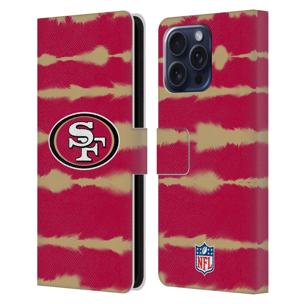 SAN FRANCISCO 49ERS(NFL) ナイナーズ ナイナーズ - Watercolour Stripe Print レザー手帳型 / Apple iPhoneケース - PGS