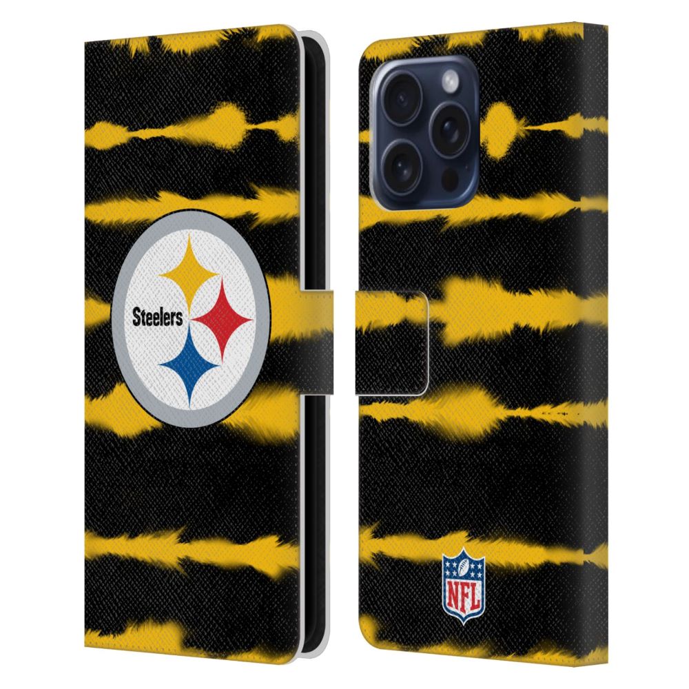 PITTSBURGH STEELERS(NFL) ピッツバーグスティーラーズ ピッツバーグスティーラーズ - Watercolour Stripe Print レザー手帳型 / Apple iPhoneケース - PGS