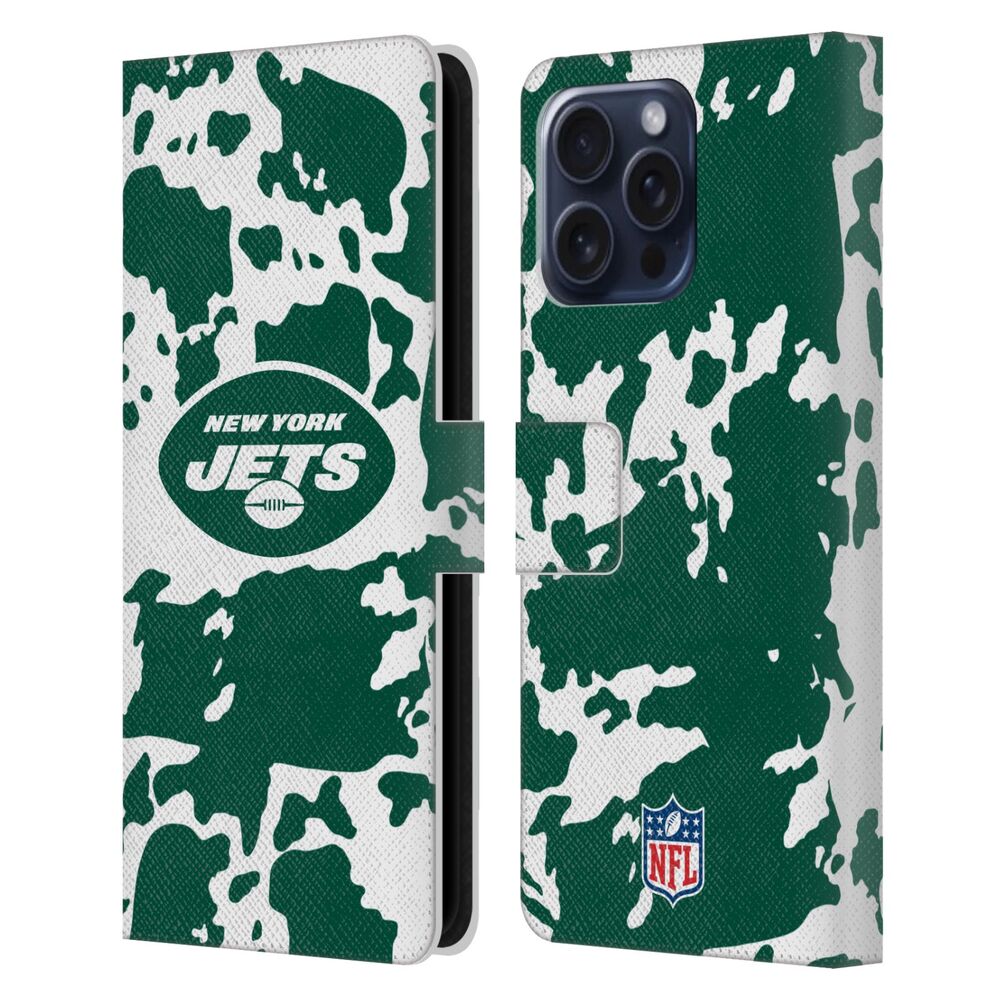 NEW YORK JETS(NFL) ニューヨークジェッツ ニューヨークジェッツ - Cow Animal Print レザー手帳型 / Apple iPhoneケース - PGS