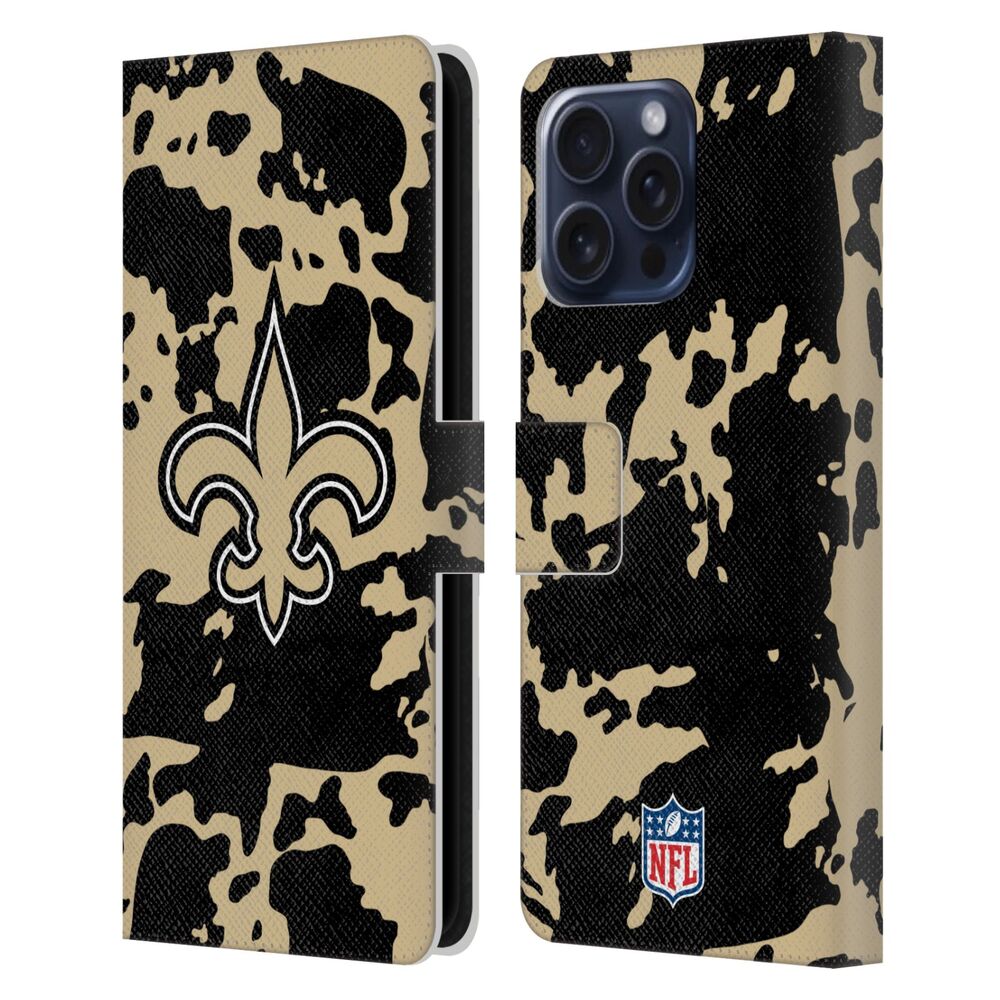 NEW ORLEANS SAINTS(NFL) ニューオーリンズセインツ ニューオーリンズセインツ - Cow Animal Print レザー手帳型 / Apple iPhoneケース - PGS
