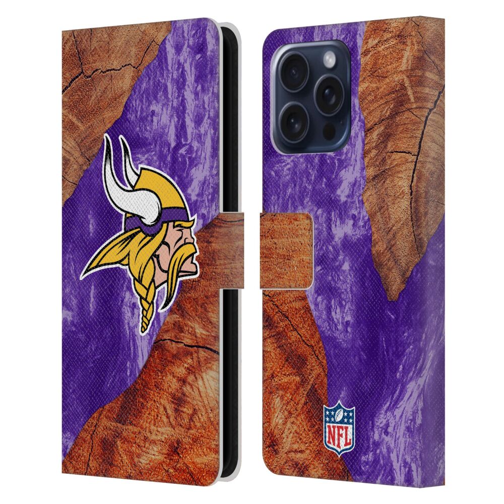 MINNESOTA VIKINGS(NFL) ミネソタバイキングス ミネソタバイキングス - Wood Resin Print レザー手帳型 / Apple iPhoneケース - PGS