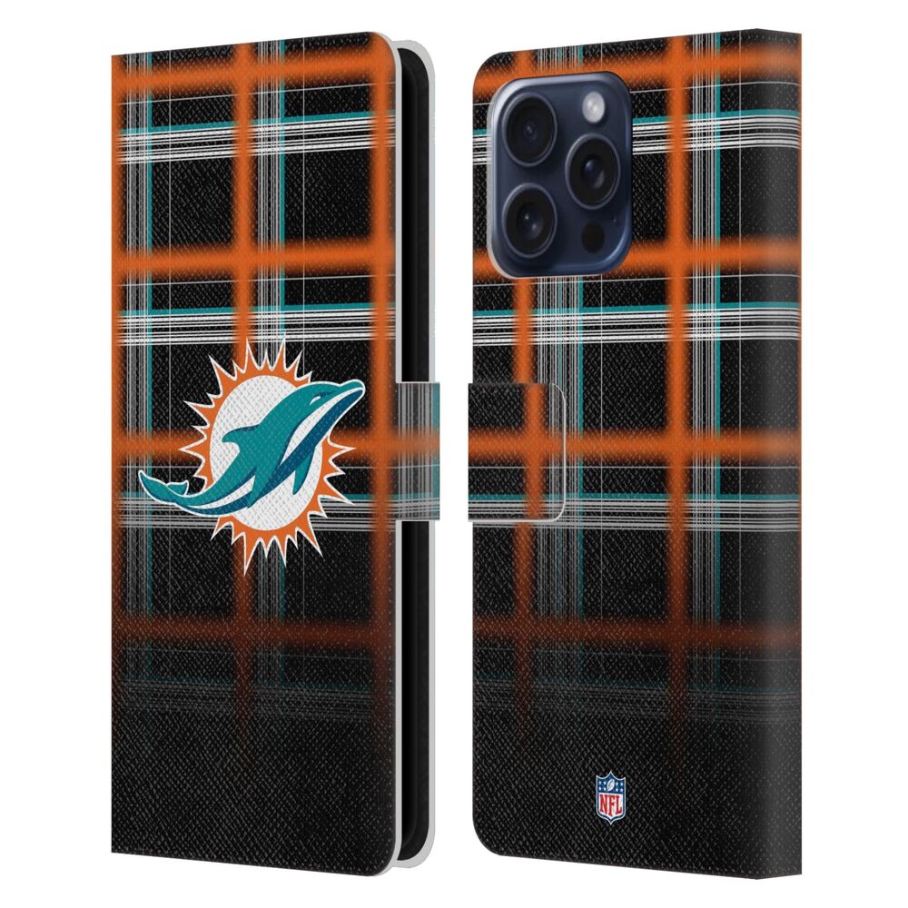 MIAMI DOLPHINS(NFL) マイアミドルフィンズ マイアミドルフィンズ - Ombre Black Plaid レザー手帳型 / Apple iPhoneケース - PGS