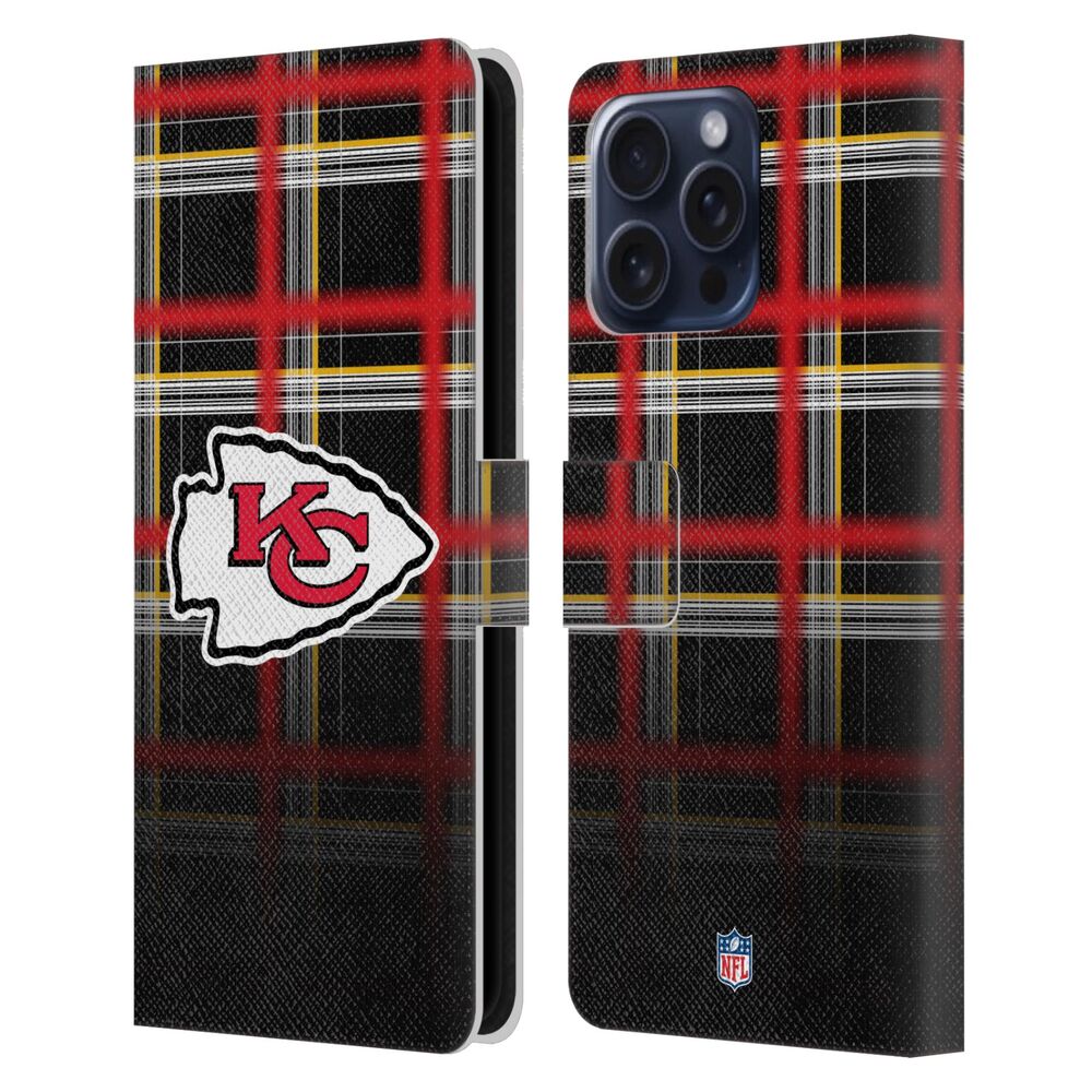 KANSAS CITY CHIEFS(NFL) カンザスシティチーフス カンザスシティチーフス - Ombre Black Plaid レザー手帳型 / Apple iPhoneケース - PGS