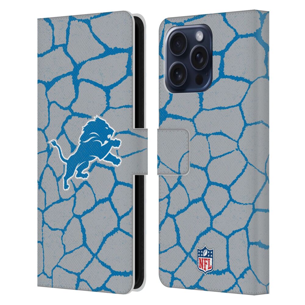 DETROIT LIONS(NFL) デトロイトライオンズ デトロイトライオンズ - Giraffe Animal Print レザー手帳型 / Apple iPhoneケース - PGS