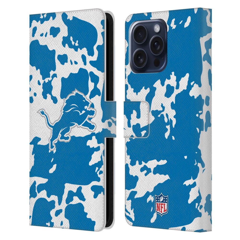 DETROIT LIONS(NFL) デトロイトライオンズ デトロイトライオンズ - Cow Animal Print レザー手帳型 / Apple iPhoneケース - PGS