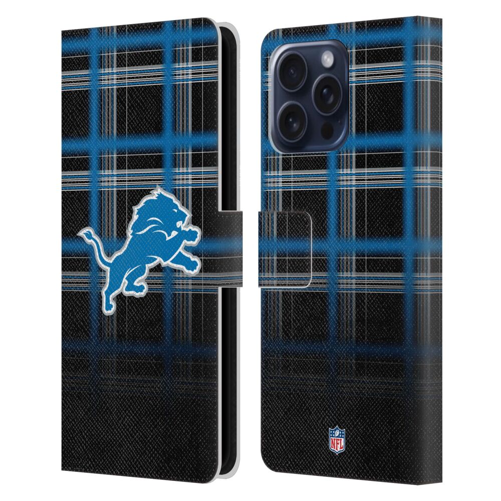 DETROIT LIONS(NFL) デトロイトライオンズ デトロイトライオンズ - Ombre Black Plaid レザー手帳型 / Apple iPhoneケース - PGS