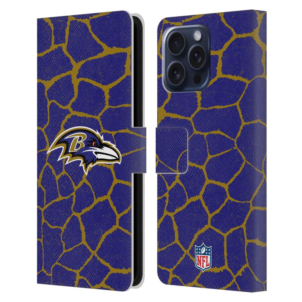 BALTIMORE RAVENS(NFL) ボルチモアレイブンズ ボルチモアレイブンズ - Giraffe Animal Print レザー手帳型 / Apple iPhoneケース - PGS