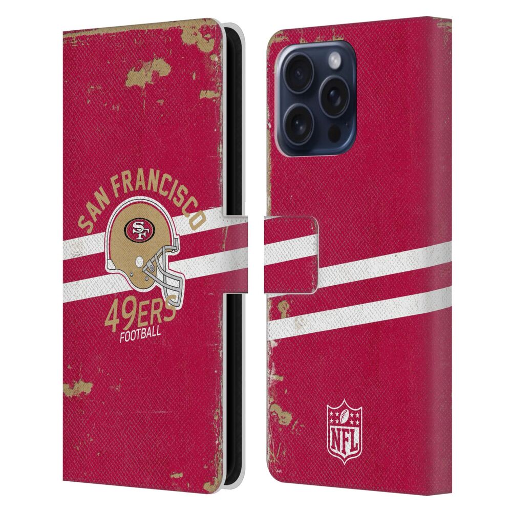 SAN FRANCISCO 49ERS(NFL) ナイナーズ ナイナーズ - Helmet Distressed レザー手帳型 / Apple iPhoneケース - PGS