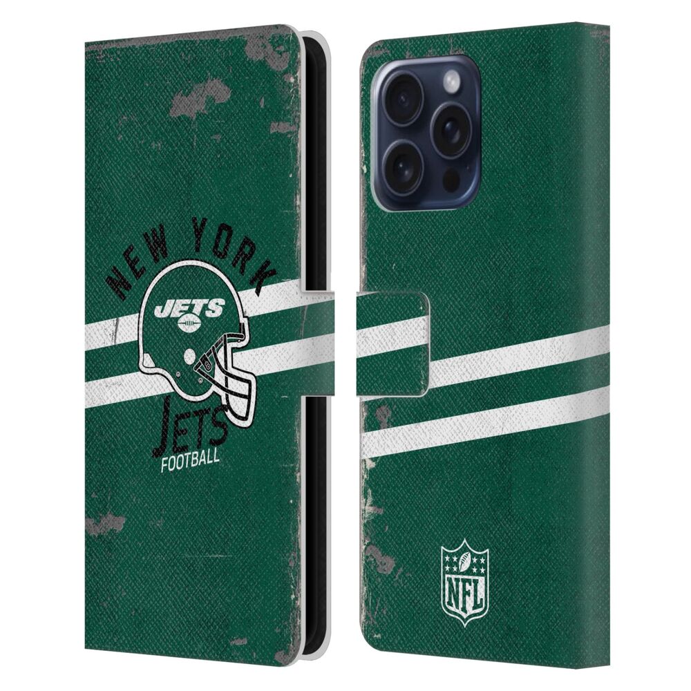 NEW YORK JETS(NFL) ニューヨークジェッツ ニューヨークジェッツ - Helmet Distressedr レザー手帳型 / Apple iPhoneケース - PGS