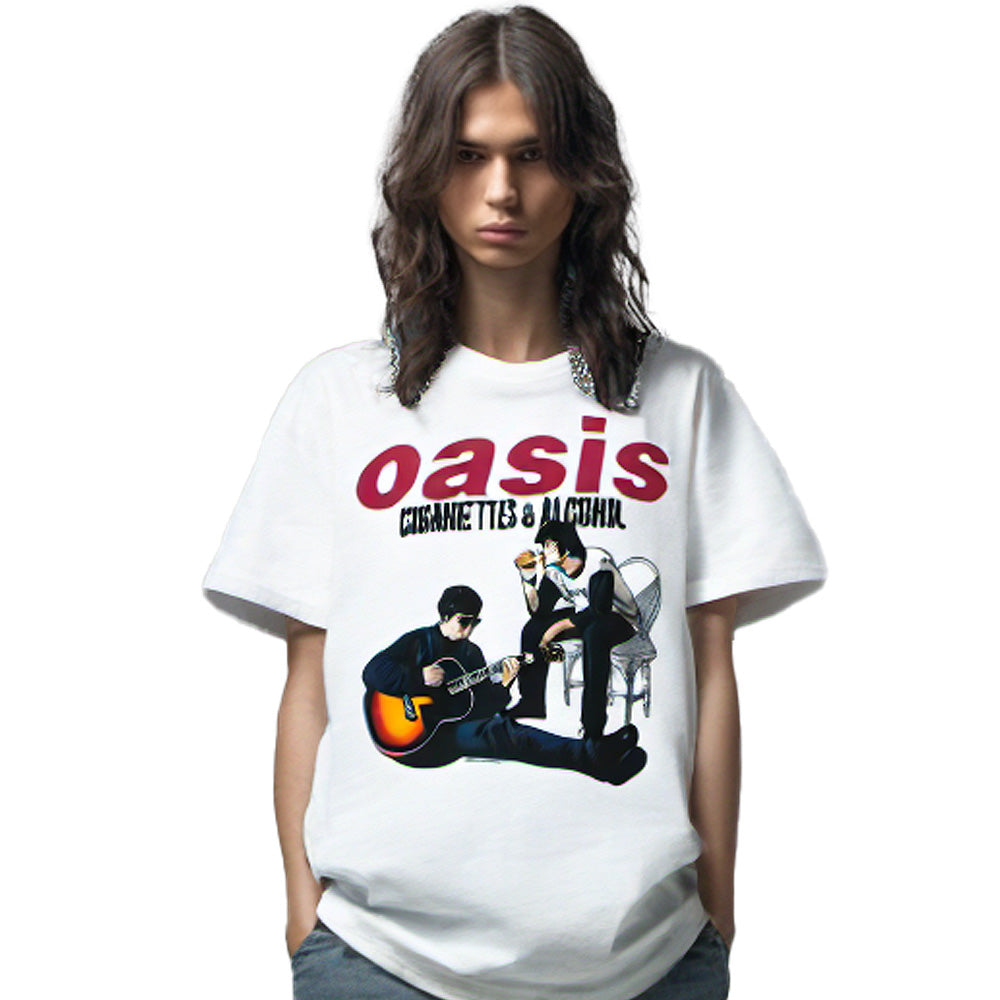 OASIS オアシス (映画「オアシス:ドント・ルック・バック・イン・アンガー」公開 ) - Cigarettes & Alcohol Illustration / Tシャツ / メンズ