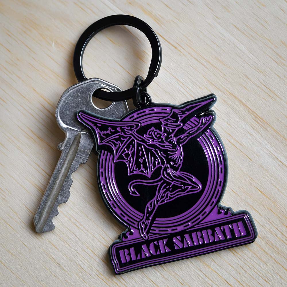 BLACK SABBATH ブラックサバス (OZZY OSBOURNE 追悼 ) - Purple Text Logo & Daemon / キーホルダー - PGS