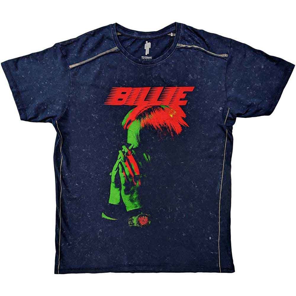 BILLIE EILISH ビリーアイリッシュ - Hands Face / Navy Blue / Snow Wash / Tシャツ / メンズ - PGS