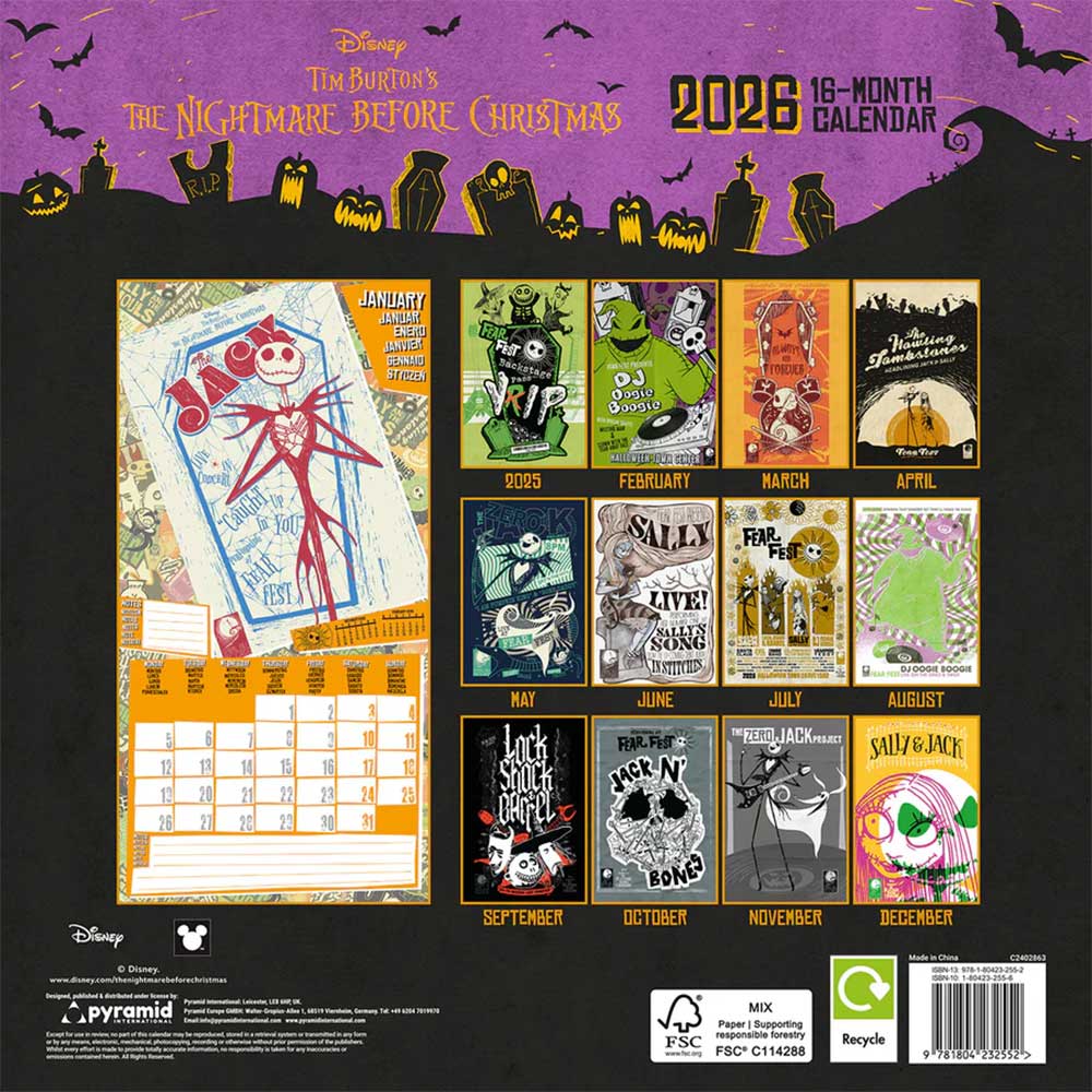 NIGHTMARE BEFORE CHRISTMAS - Official 2026 30x30cm Square Calendar