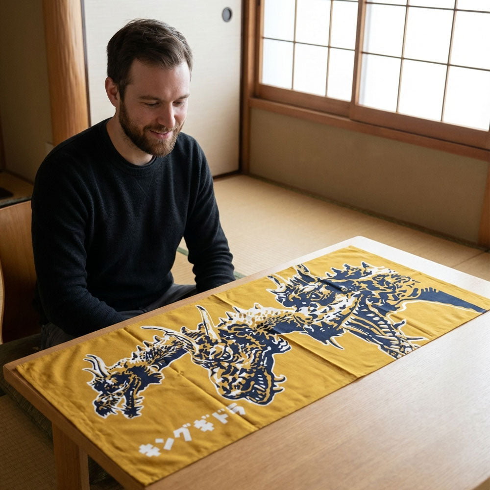 GODZILLA ゴジラ - Godzilla & Japanese traditional crafts / キングギドラ(秋) / 注染二度染め手ぬぐい / 黄金色 / キッチン用品