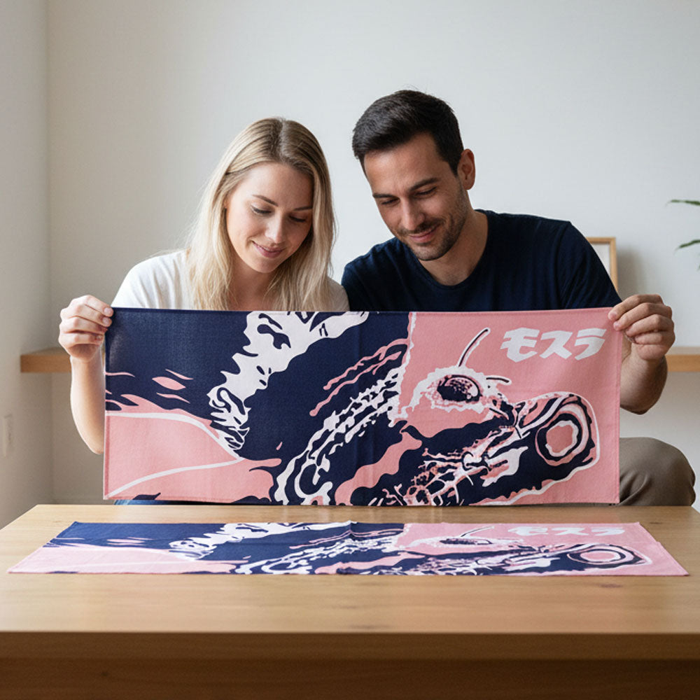 GODZILLA ゴジラ - Godzilla & Japanese traditional crafts / モスラ(春) / 注染二度染め手ぬぐい / 紅梅色 / キッチン用品