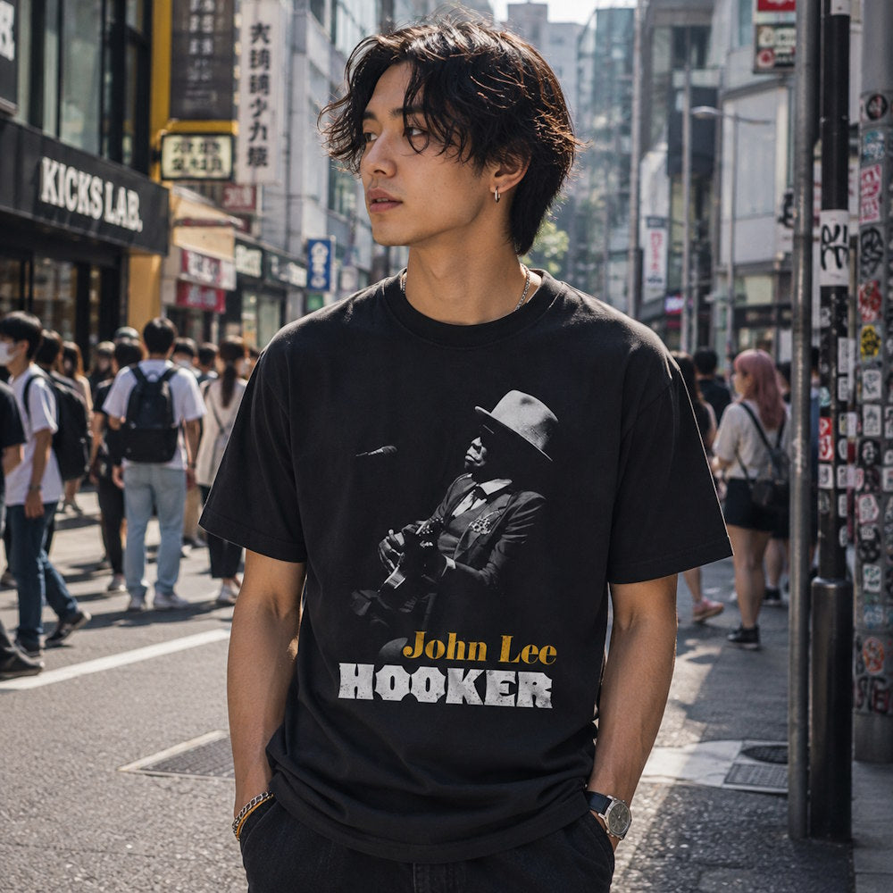 【予約商品】 JOHN LEE HOOKER ジョンリーフッカー (追悼 25年 ) - Graphic Silhouette / Classic Heavy Cotton / Tシャツ / メンズ