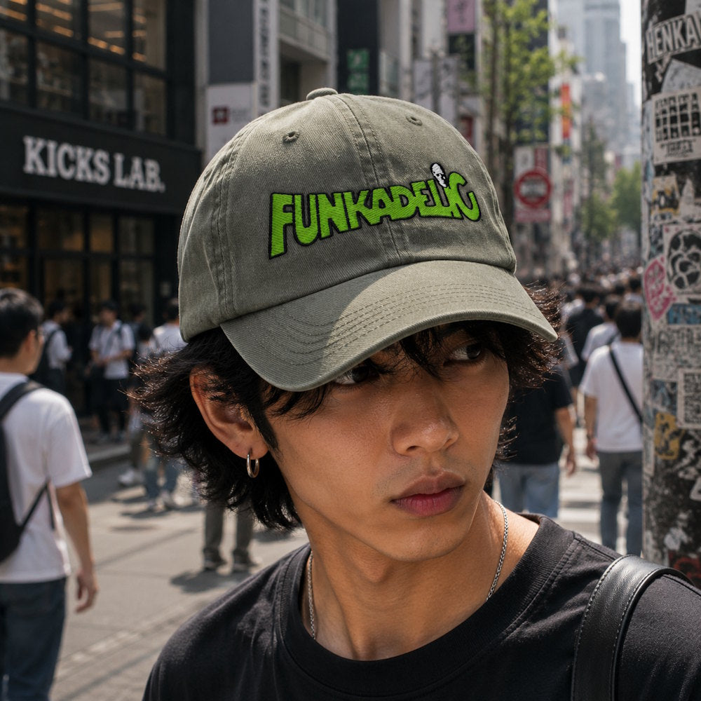 【予約商品】 FUNKADELIC ファンカデリック (ジョージクリントン 生誕85年 ) - Logo Pigment Dyed Olive / キャップ / メンズ
