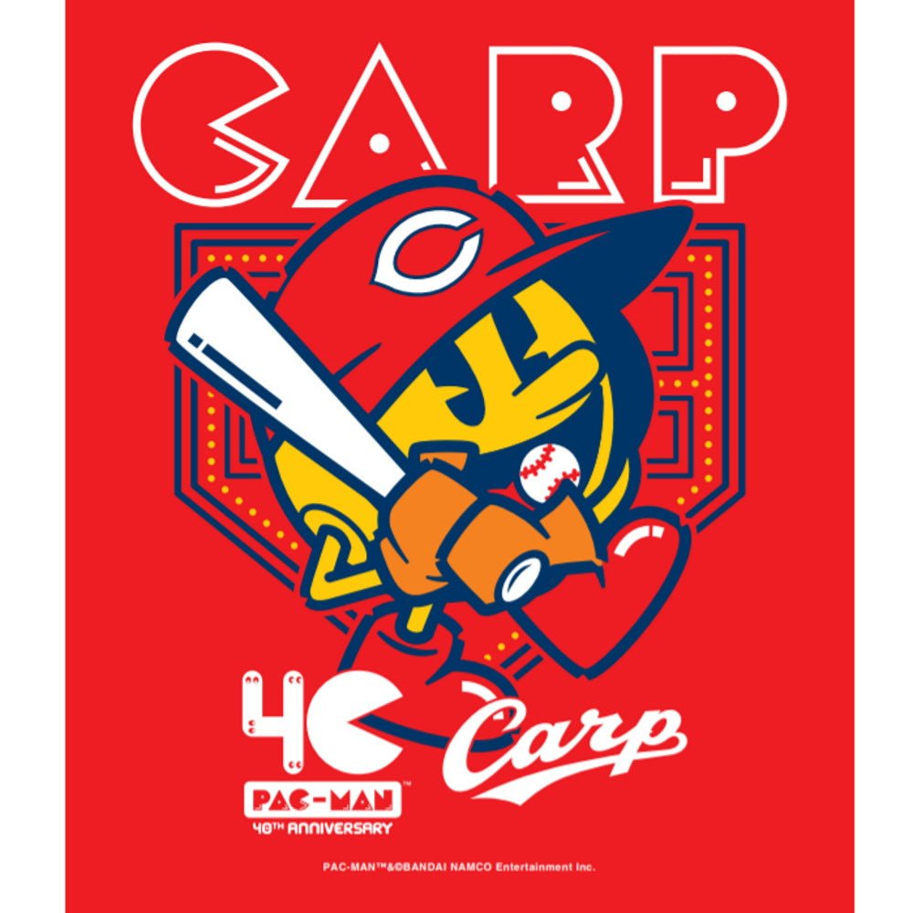 PAC - MAN パックマン - パックマン生誕40周年限定商品 / カープ×パックマンコラボ / ハイブリッドフェイスタオル / パックマン / タオル|公式ライセンス商品|PGS