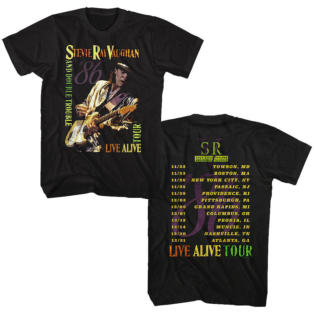 STEVIE RAY VAUGHAN スティーヴィーレイヴォーン (追悼 35年 ) - LIVE ALIVE TOUR / バックプリントあり / Tシャツ / メンズ 【公式 / オフィシャル】