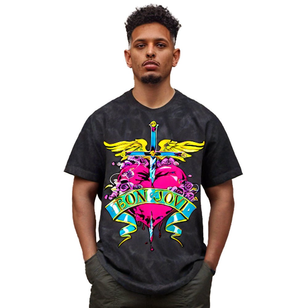 ボンジョビ Bonjovi スマイルTシャツ Baybeauty BON JOVI ボンジョヴィ - HEART LOGO / ミネラルウォッシュ / Tシャツ