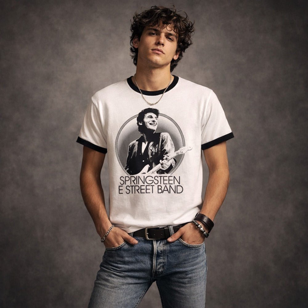 BRUCE SPRINGSTEEN ブルーススプリングスティーン - NYC / White / バックプリントあり / リンガー / Tシャツ / メンズ｜公式ライセンス商品｜PGS