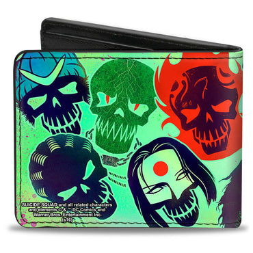SUICIDE SQUAD - Stylized Character Faces Scattered Greens / Wallet
