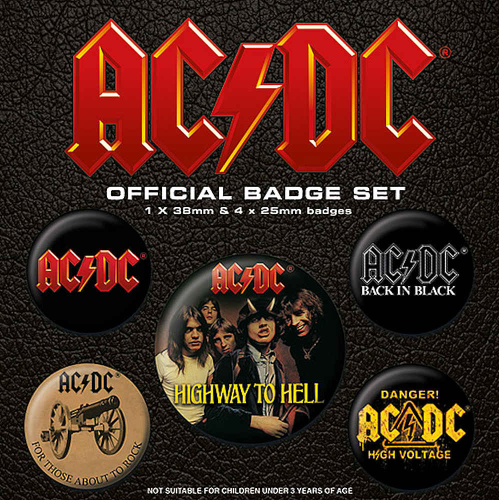AC/DC エーシーディーシー (Back in Black 45周年 ) - Logo 5個セット / バッジ 【公式 / オフィシャル】