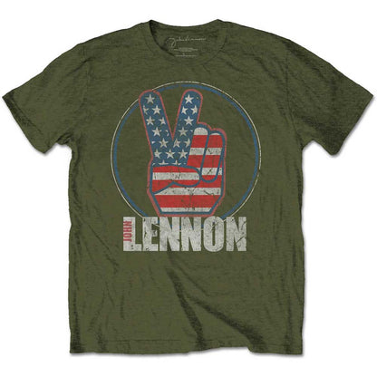 JOHN LENNON ジョンレノン (生誕 85年 ) - Peace Fingers US Flag / Tシャツ / メンズ 【公式 / オフィシャル】